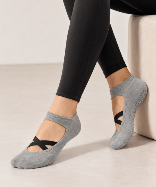 Ballerina Pilates Socks - Light Grey/Black