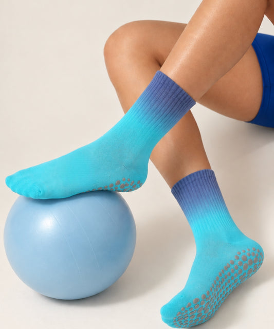 Tie-Dye Pilates Socks - Turquoise/Blue