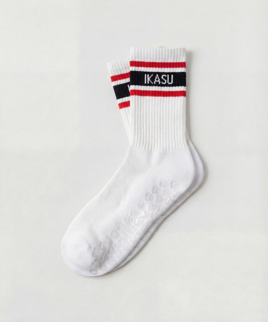 IKASU Pilates Socks - White / Red & Navy Blue