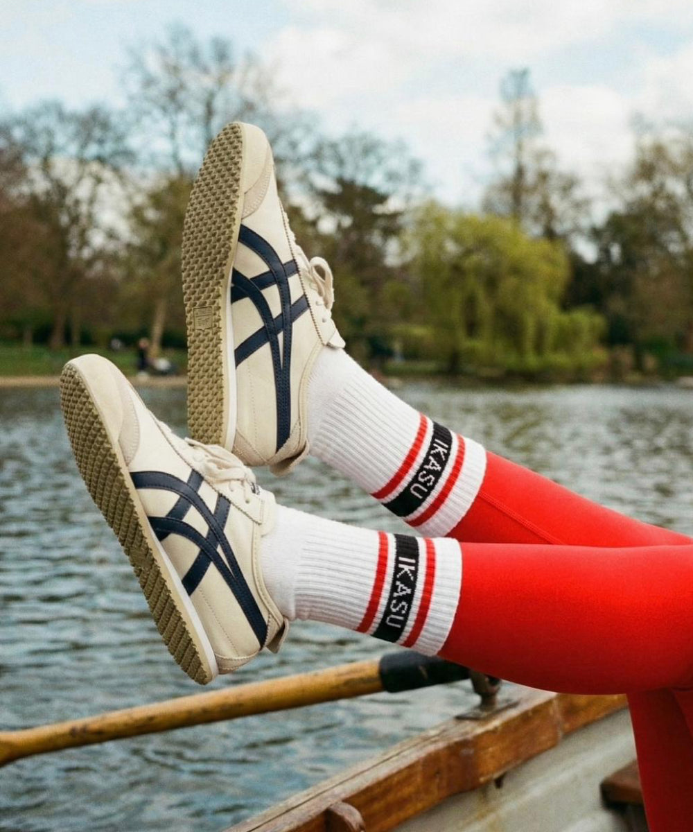 IKASU Pilates Socks - White / Red & Navy Blue