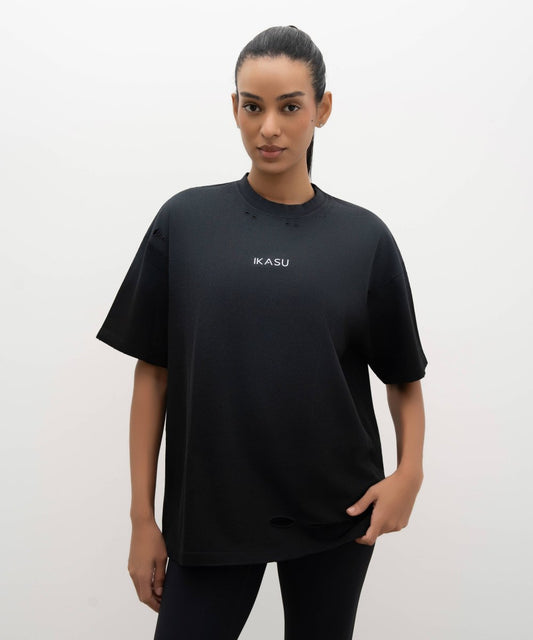Ripped IKASU T-shirt - Tie Dye Black/Grey