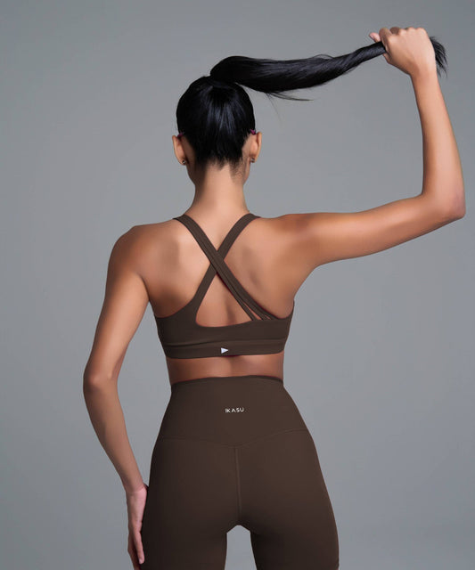 NOOR Crossed Sports Bra - Chocolate Brown
