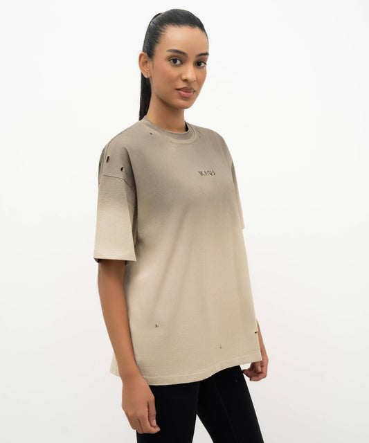 Ripped IKASU T-shirt - Tie Dye Beige/Taupe