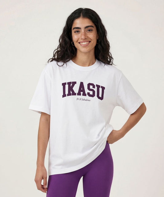 IKASU Campus Oversized T-shirt - White/Aubergine