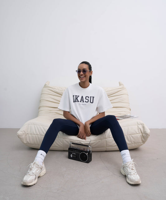 IKASU Campus T-shirt - White/Navy Blue