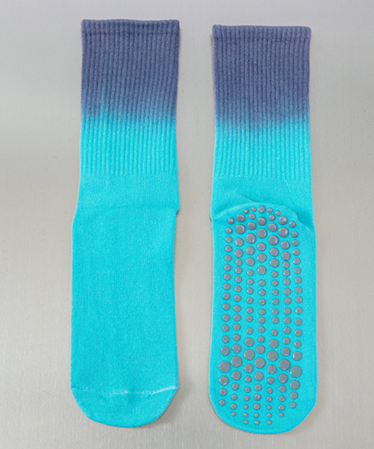 Tie-Dye Pilates Socks - Turquoise/Blue