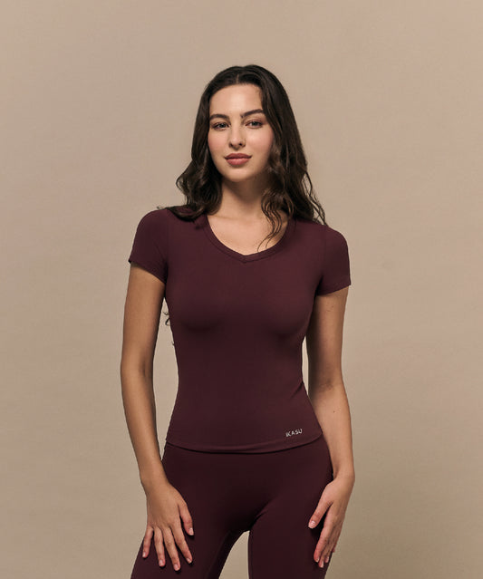 NOOR Short Sleeve Top - Burgundy