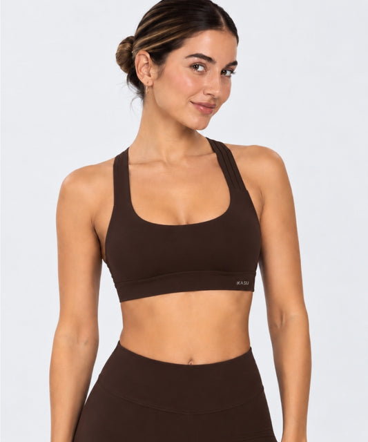 NOOR Crossed Sports Bra - Chocolate Brown