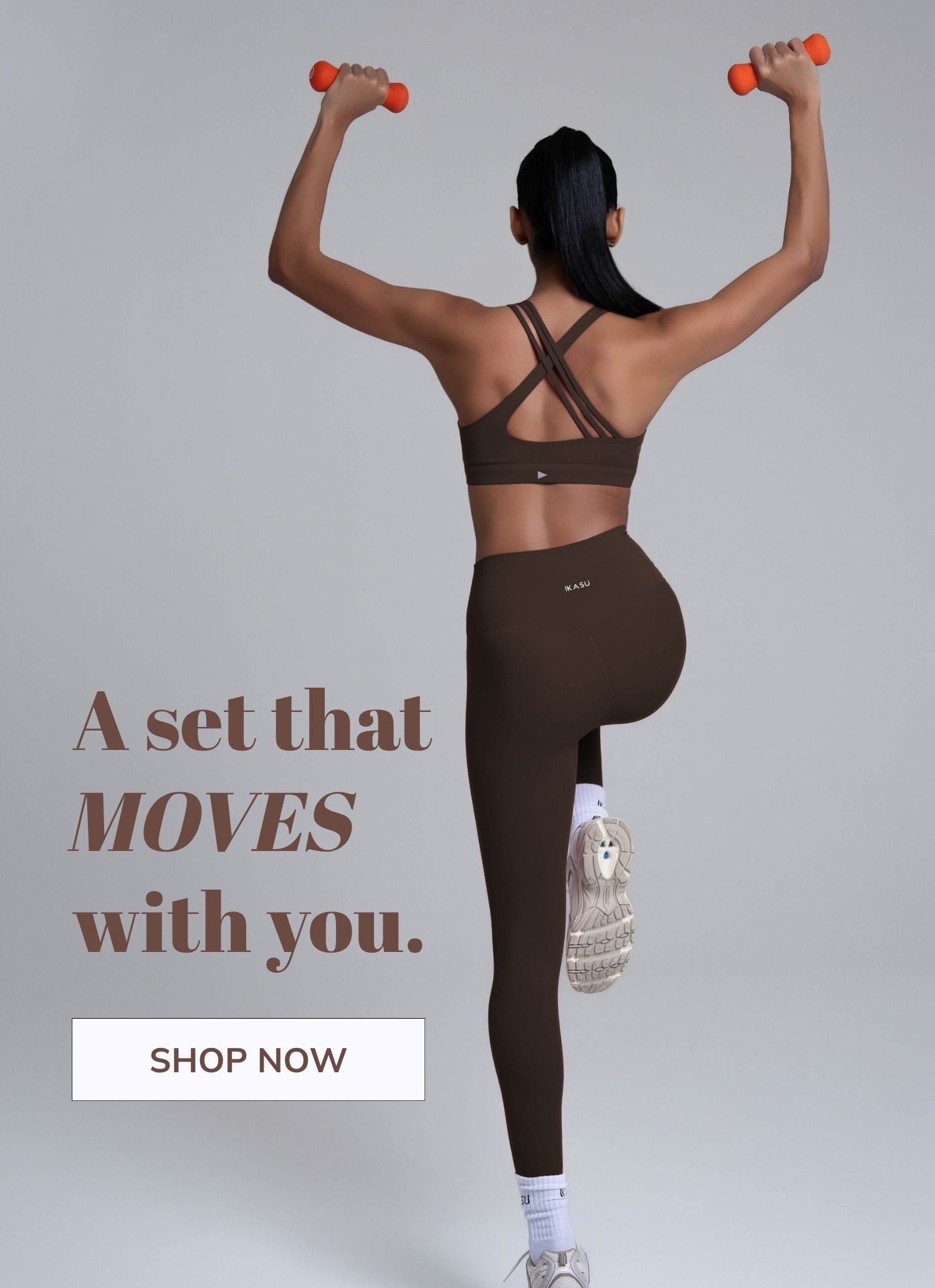 Ikasu Chocolate Brown activewear set workout banner
