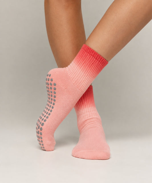 Tie-Dye Pilates Socks - Pink/Cherry