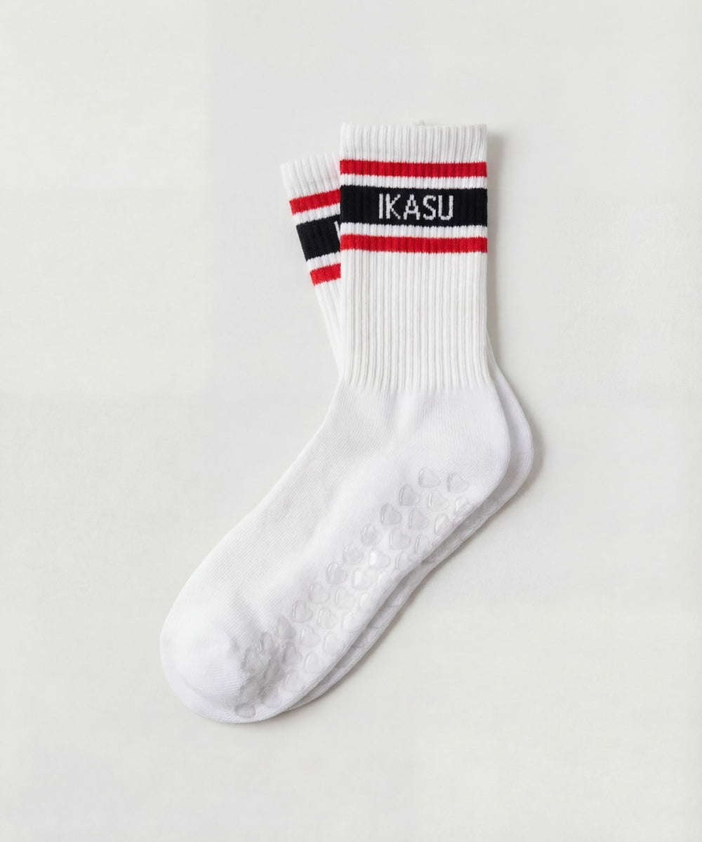 IKASU Pilates Socks - White / Red & Navy Blue