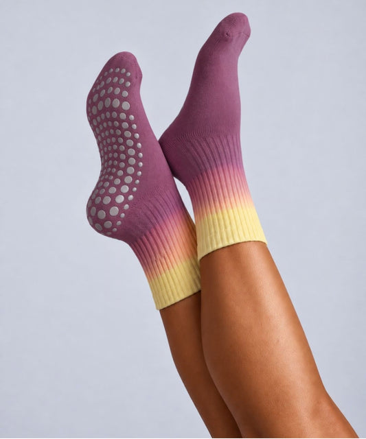 Tie-Dye Pilates Socks - Plum/Yellow