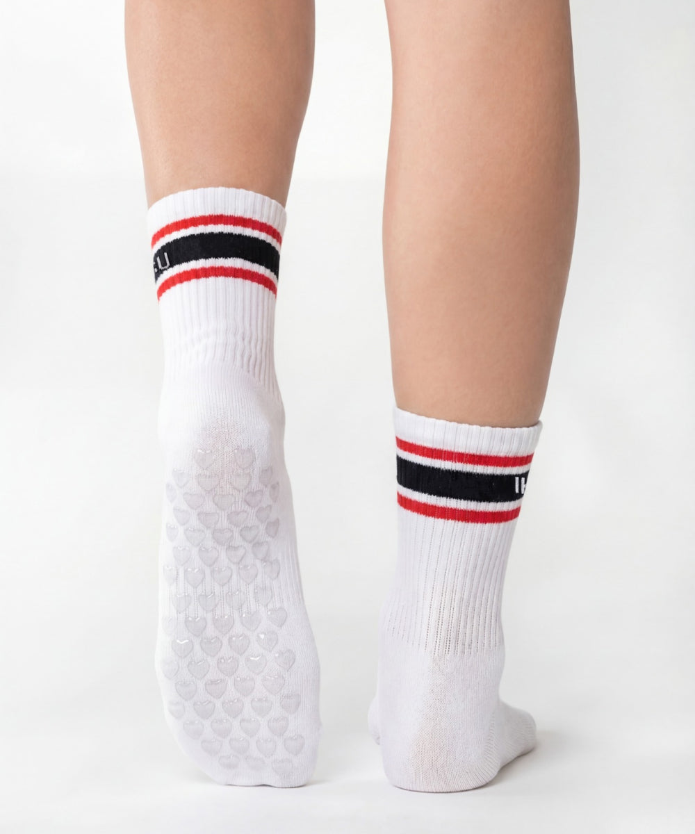 IKASU Pilates Socks - White / Red & Navy Blue