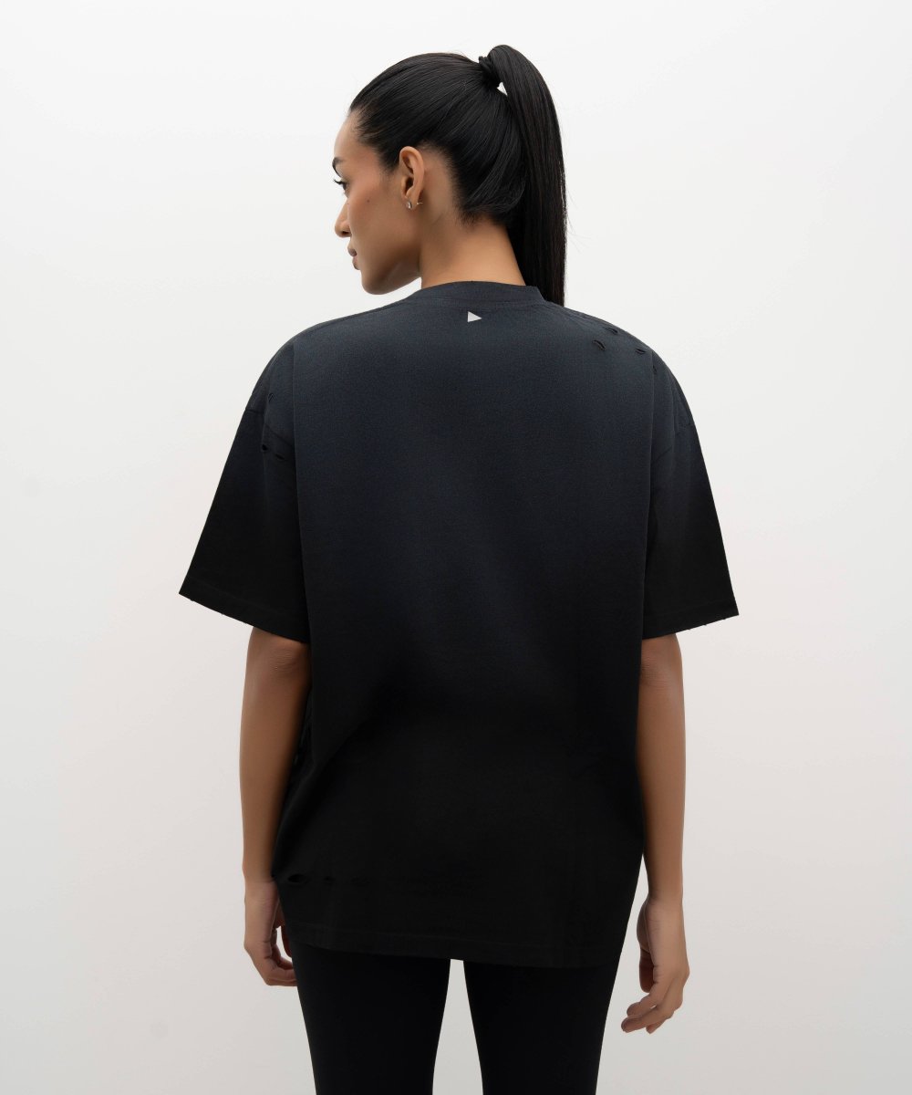 Ripped IKASU T-shirt - Tie Dye Black/Grey