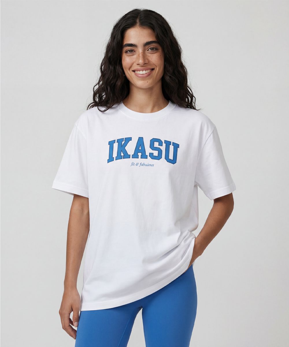 IKASU Campus Oversized T-shirt - White/Turquoise