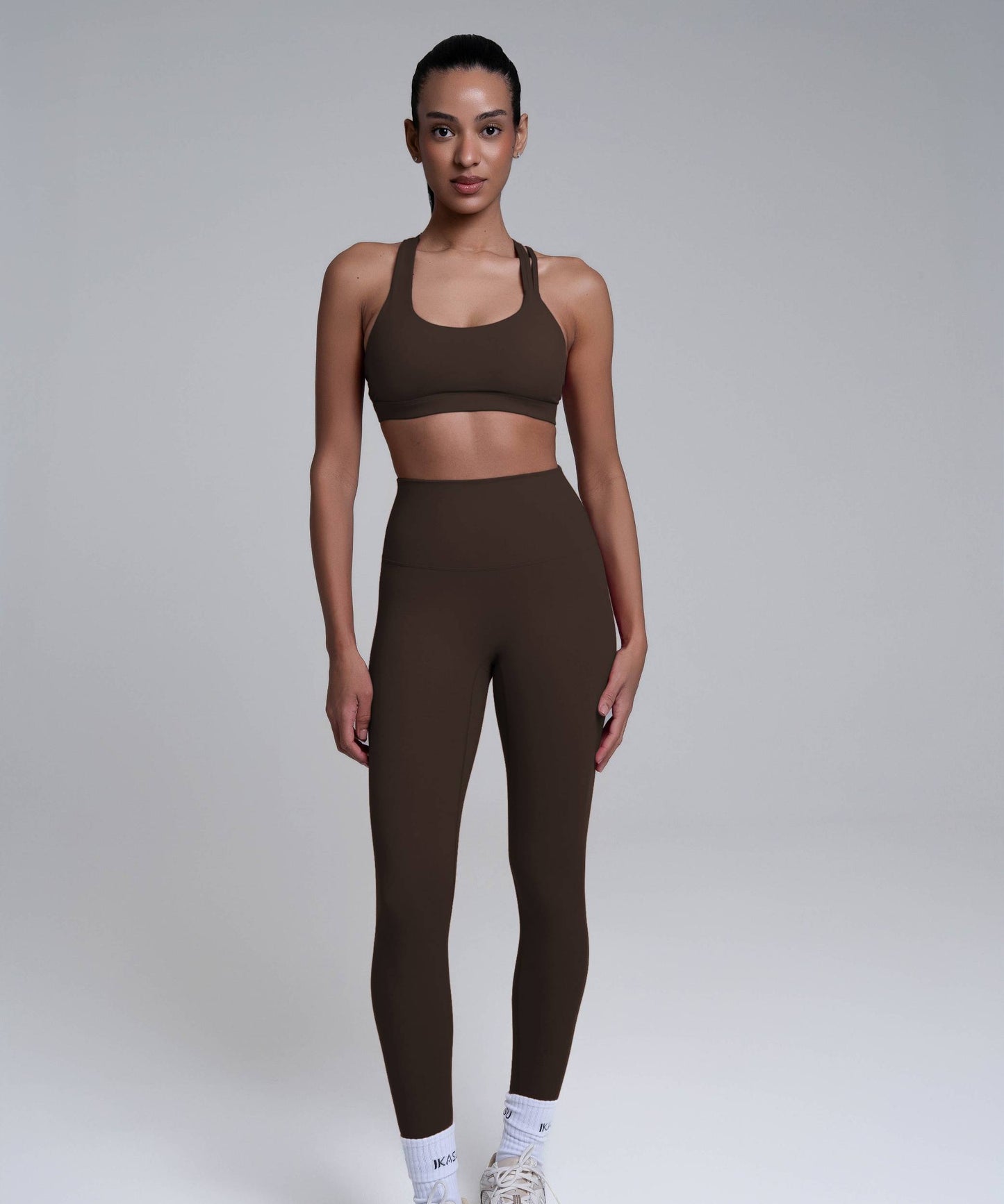 NOOR Crossed Sports Bra - Chocolate Brown