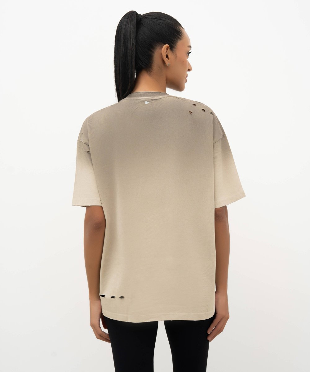 Ripped IKASU T-shirt - Tie Dye Beige/Taupe