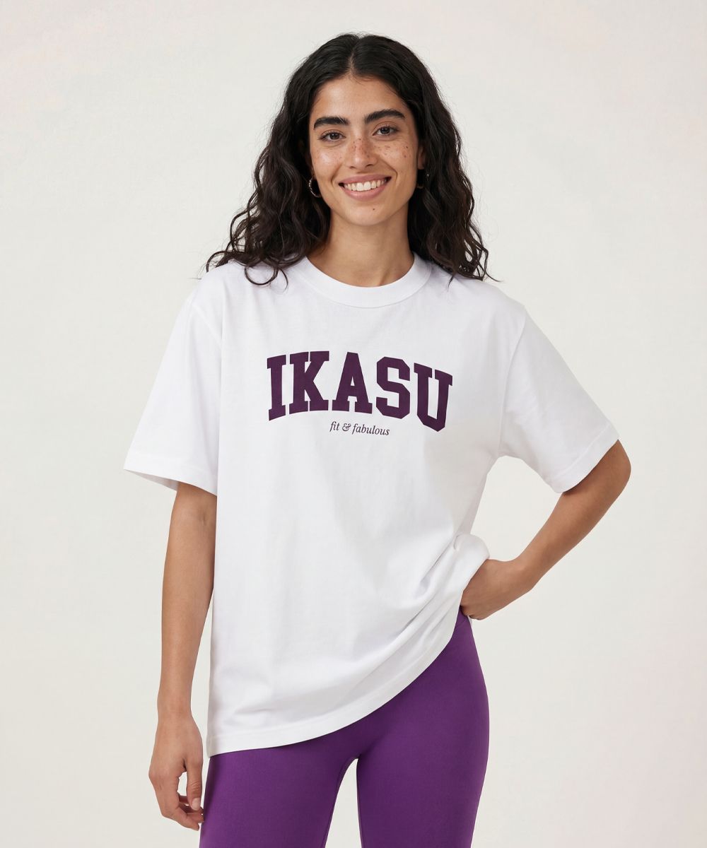 IKASU Campus Oversized T-shirt - White/Aubergine