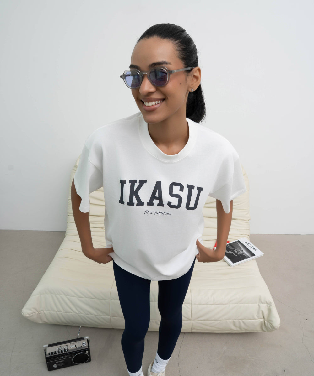IKASU Campus T-shirt - White/Navy Blue