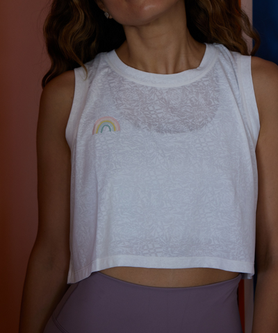 DANA Flow in Rainbow Crop Top - White