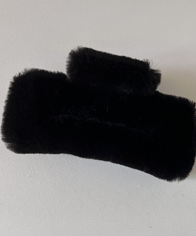 Furry Hair Claw Clip Duo - Black /Taupe