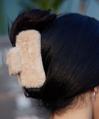 Furry Hair Claw Clip Duo - Black /Taupe